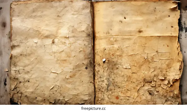 Old book with yellowed and cracked pages