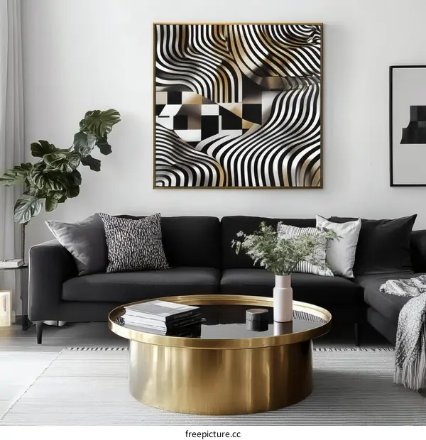 Abstract Black and White Striped Art Piece