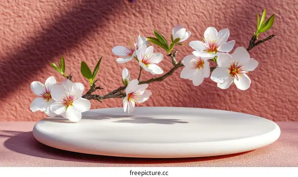 Spring Blossom Display on a White Pedestal