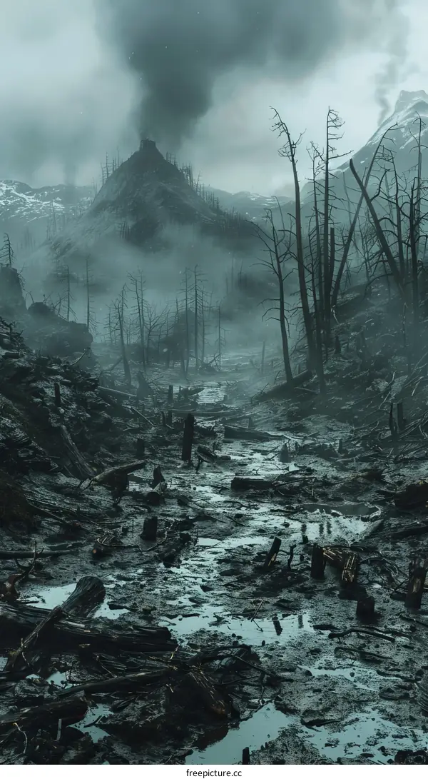 Post-apocalyptic landscape with a river running through it