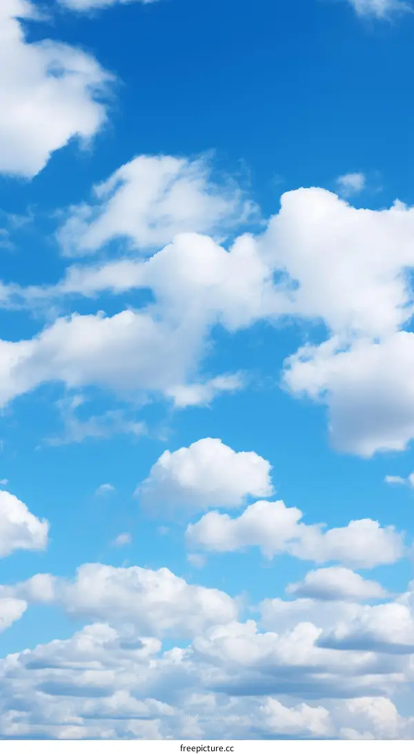 Beautiful blue sky with fluffy white clouds background