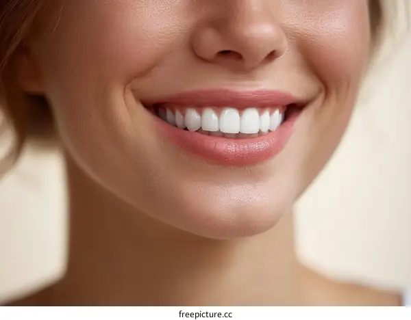 A Close-up View of a Woman's Smile Showing White Teeth