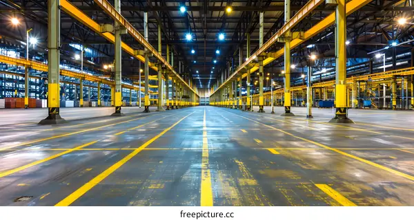 Industrial Warehouse Interior with Yellow Lines