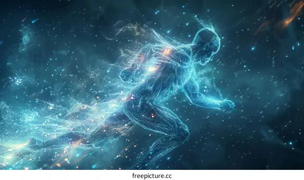 Glowing blue man running