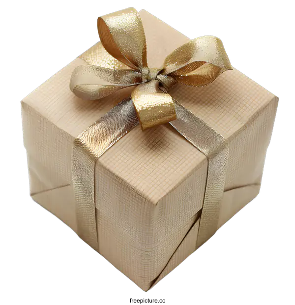 [Transparent Background PNG]Brown Gift Box with Gold Ribbon