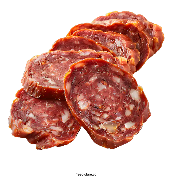 [Transparent Background PNG]Sliced Italian salami on white background