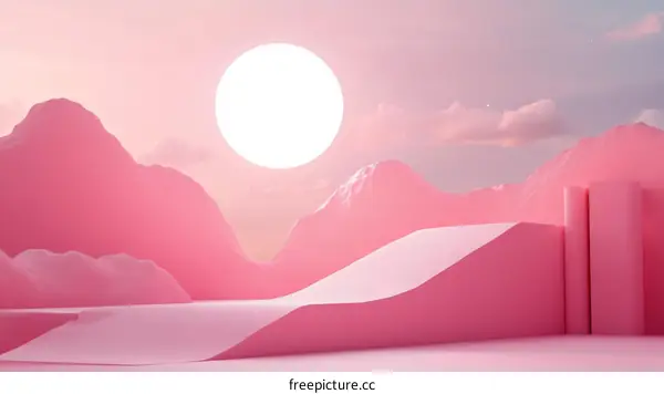 Pink Mountain Landscape Minimalist Scene