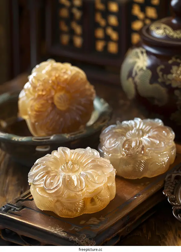 Traditional Chinese Mooncakes with Flower Design