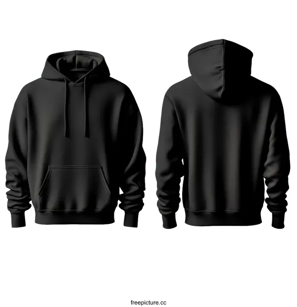 [Transparent Background PNG]Blank Black Hoodie Mockup Front and Back View