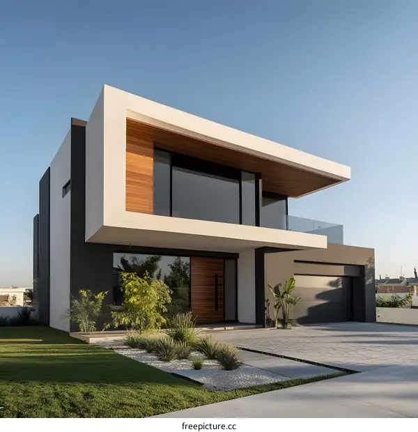 Modern House Design With Large Windows And Wooden Details