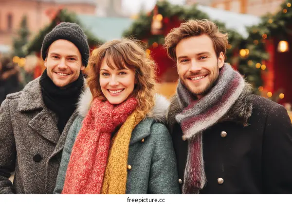 Three friends enjoying the Christmas market