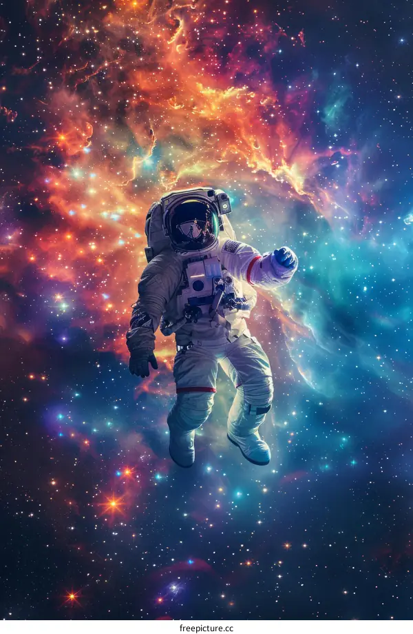 Astronaut in spacesuit floating in the vastness of space