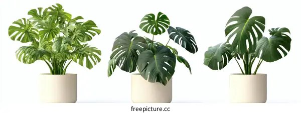 Three Monstera Deliciosa Plants in Pots