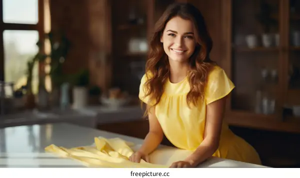 Portrait of a beautiful young woman in a yellow dress