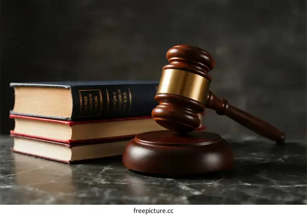 Wooden Gavel and Law Books on Marble Surface