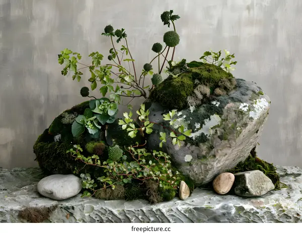 Green Moss and Rocks Still Life Photography