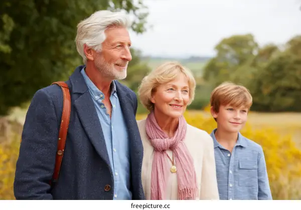 Grandparents and Grandson Autumn Walk