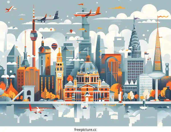 World Famous Landmarks Flat Design Illustration