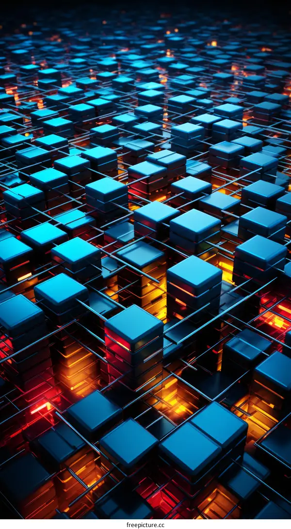 Blue and Orange Glowing Abstract Cubes