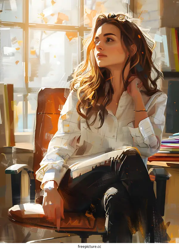 portrait of a beautiful woman sitting in a chair