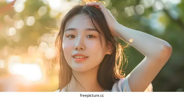 Portrait of a Young Asian Woman Smiling in the Sunlight