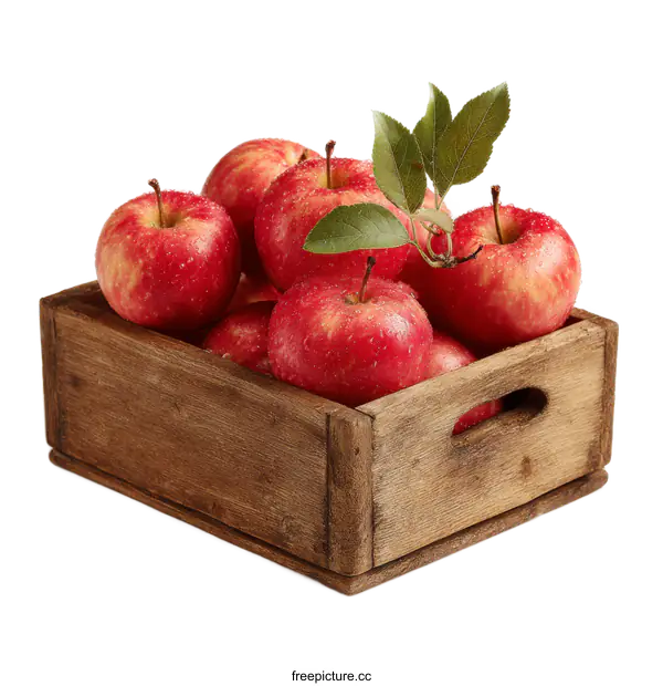 [Transparent Background PNG]Fresh Red Apples in Wooden Crate