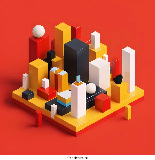 Abstract Geometric Shapes Red Yellow Background 3D Illustration