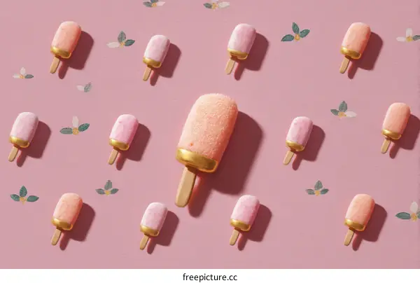 Summer Popsicles Pattern Design on Pastel Pink Background