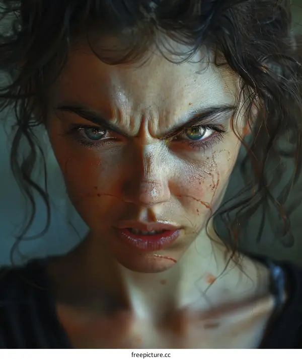 Close-up Portrait of a Woman with Intense Expression