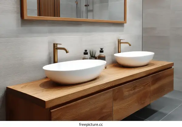 Modern Double Vanity with Wooden Countertop