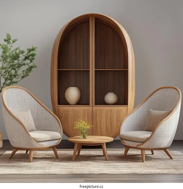 Modern Wooden Furniture Arrangement in a Calm Living Room