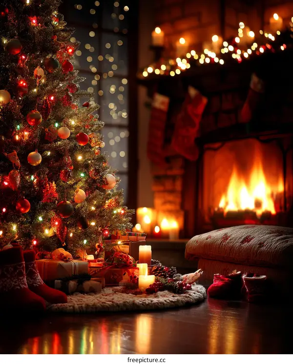 Cozy Christmas Night by the Fireplace