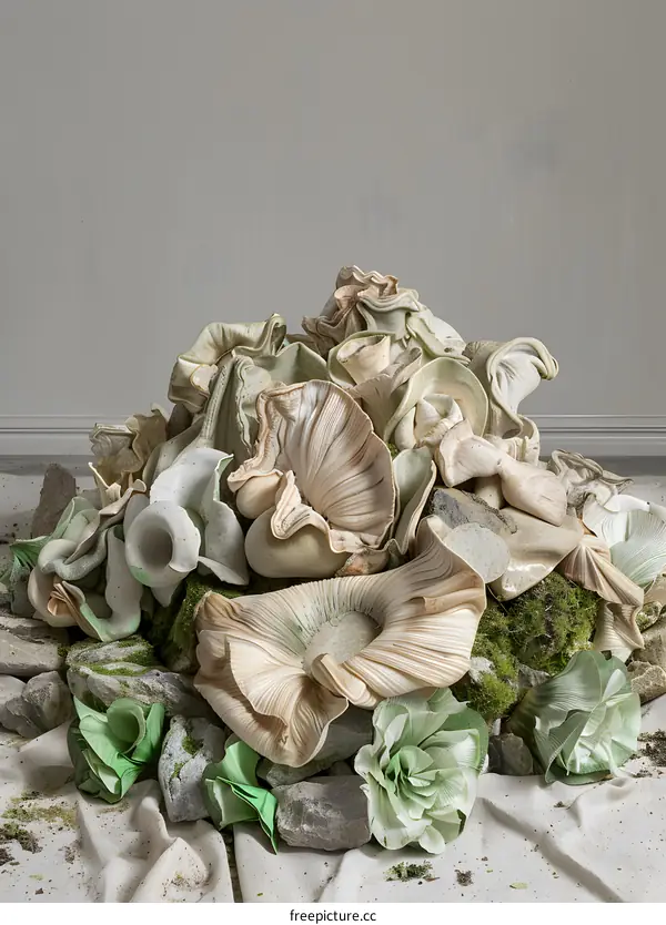 Ceramic Sculpture of Flowers and Rocks