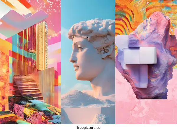 Abstract Art Collage With Modern Architecture And Classic Sculpture