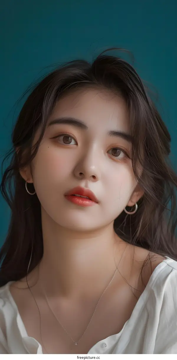 Portrait of a Young Woman with Long Brown Hair