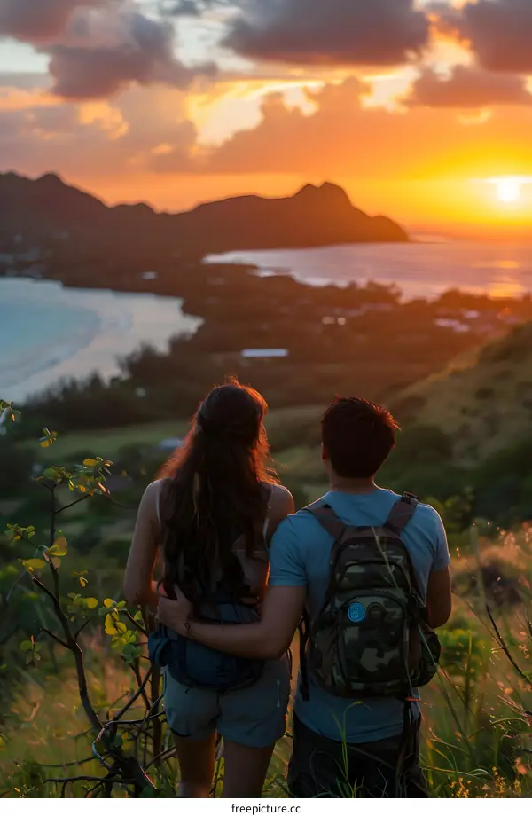 Couple Hiking at Sunset