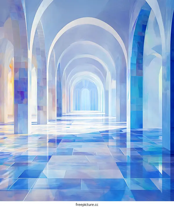 Abstract Arched Hallway with Light Blue Walls