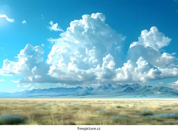 Blue sky and white clouds over the prairie