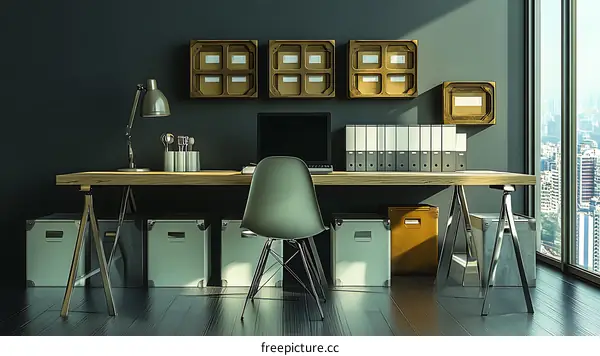 Modern Industrial Home Office Design with City View