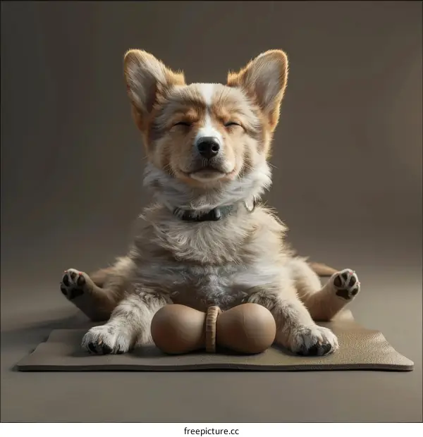A cute puppy is doing yoga