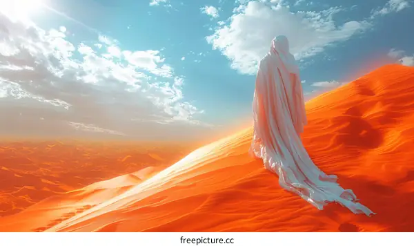 A Solitary Figure in the Vast Desert