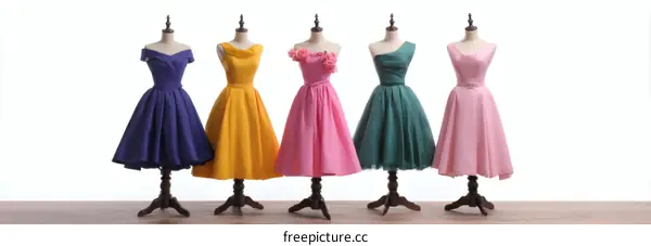 Elegant Short Dresses Displayed on Manikins