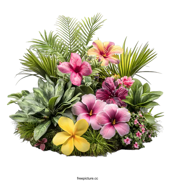 [Transparent Background PNG]Tropical Flowers Arrangement with White Background