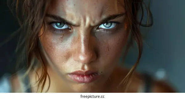 Close-up Portrait of a Woman with Intense Expression