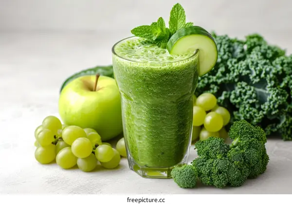 Green smoothie made with farm fresh fruits and vegetables