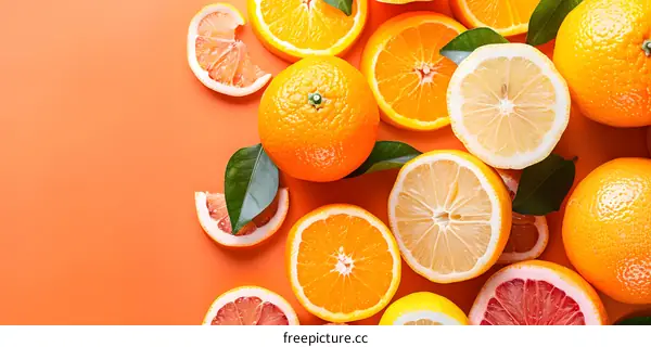 Orange, Lemon and Grapefruit Slices on Orange Background