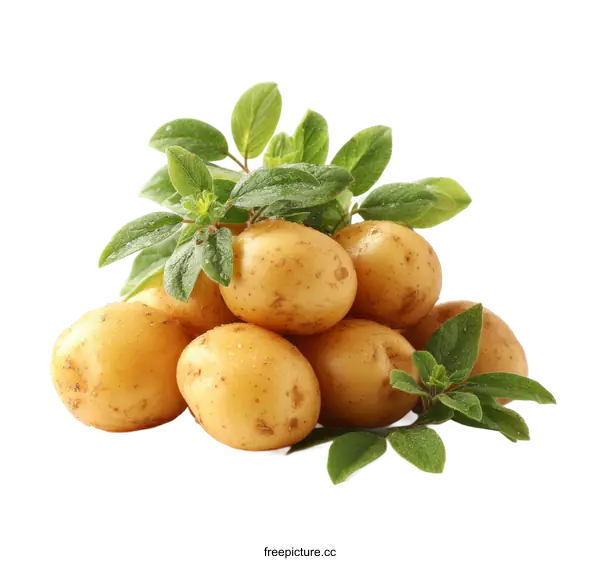 [Transparent Background PNG]Fresh Potatoes with Herbs on White Background