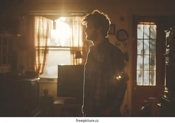 Man standing in a doorway with sunlight streaming in