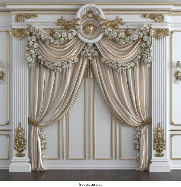 Luxury Curtains with Flowers and Gold Trim
