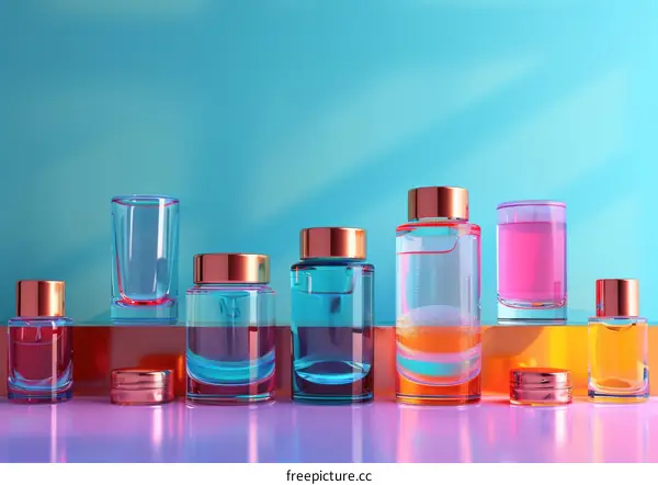 Colorful Glass Cosmetic Bottles Display